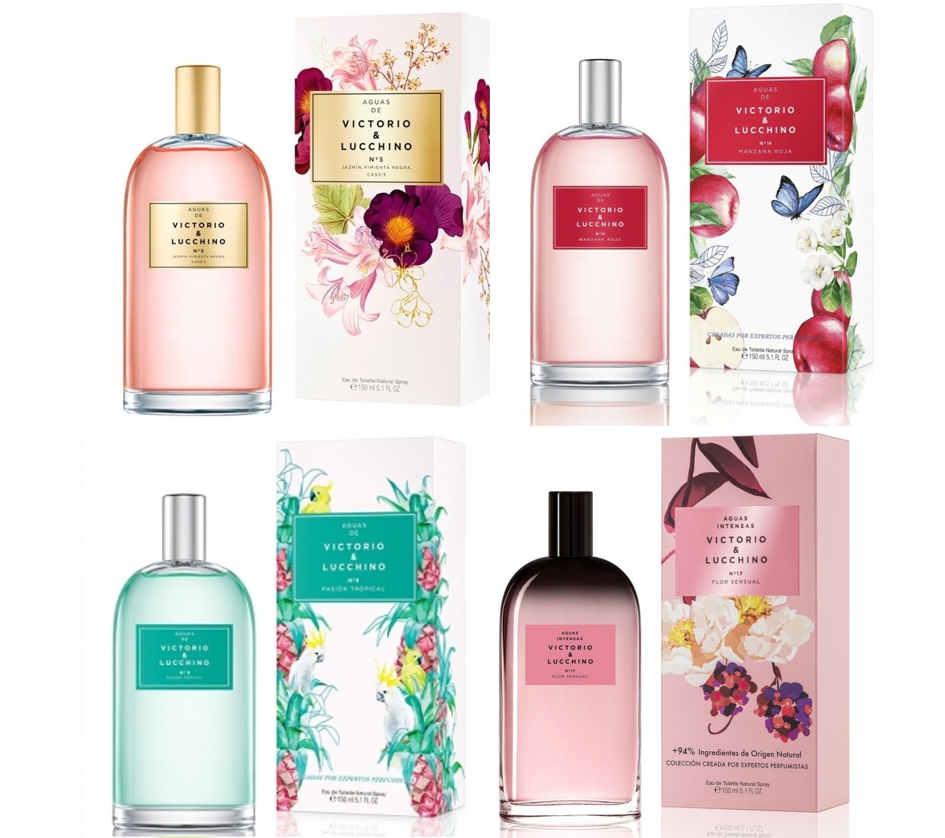 PACK 4x1 VICTORIO & LUCCHINO  FEMENINO AGUA N 5 150 ML @ + AGUA N 14 150 ML @ +  AGUA N 9 150 ML @ + AGUA N 17 150 ML @ 