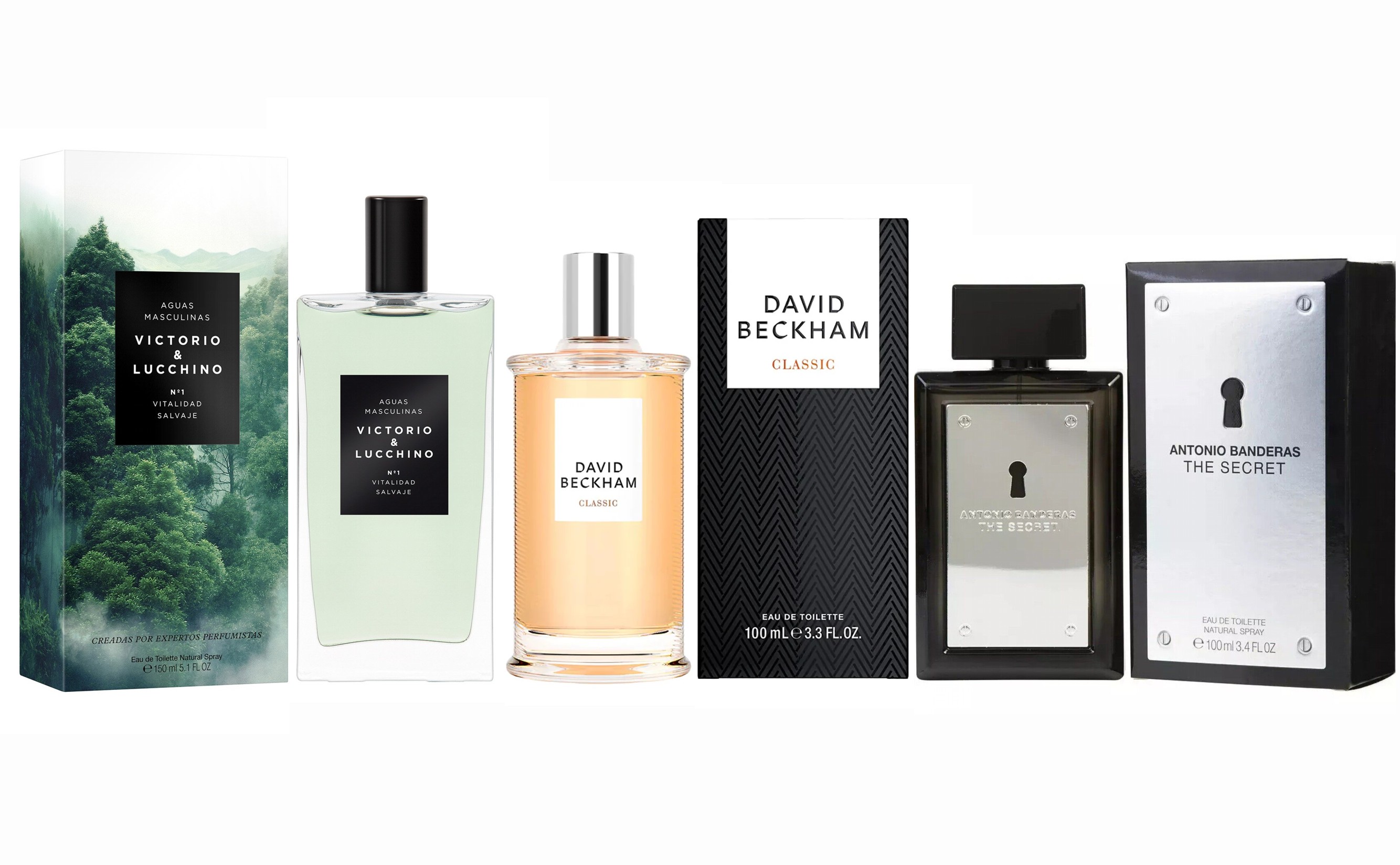 PACK ESPECIAL DIA DEL PADRE: DAVID BECKHAM CLASSIC MAN EDT 90 ML @ + ANTONIO BANDERAS THE SECRET EDT 100 ML @ +  VICTORIO & LUCCHINO AGUA MASCULINA N 1 VITALIDAD SALVAJE 150 ML @ 