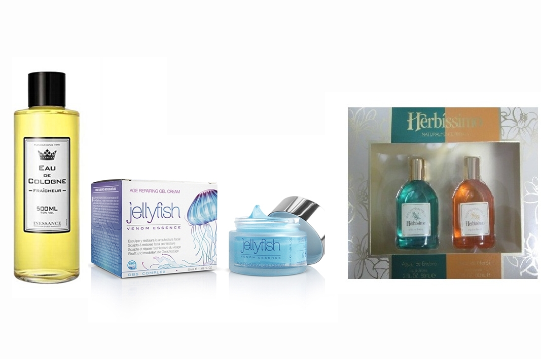 LOTE 3x1: SET HERBISSIMO AGUA DE ENEBRO DE 60 ML + AGUA DE NEROLI EDT 60 ML REGULAR + DIET ESTHETIC JELLYFISH VENOM ESSENCE GEL CREMA 50 ML REGULAR + INESSANCE PARIS EAU DE COLOGNE FRAICHEUR 500 ML UN