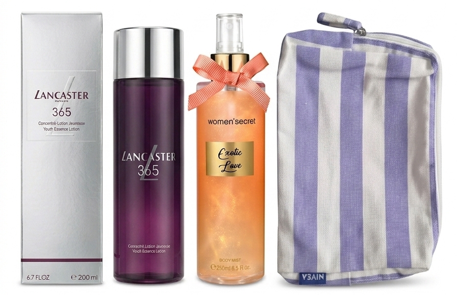 PACK 3x1 VERANO: LANCASTER 365 CONCENTRE LOTION JEUNESSE 200 ML REGULAR + WOMAN SECRET BODY MIST EXOTIC LOVE 250 ML @ + BOLSA NECESER NIVEA